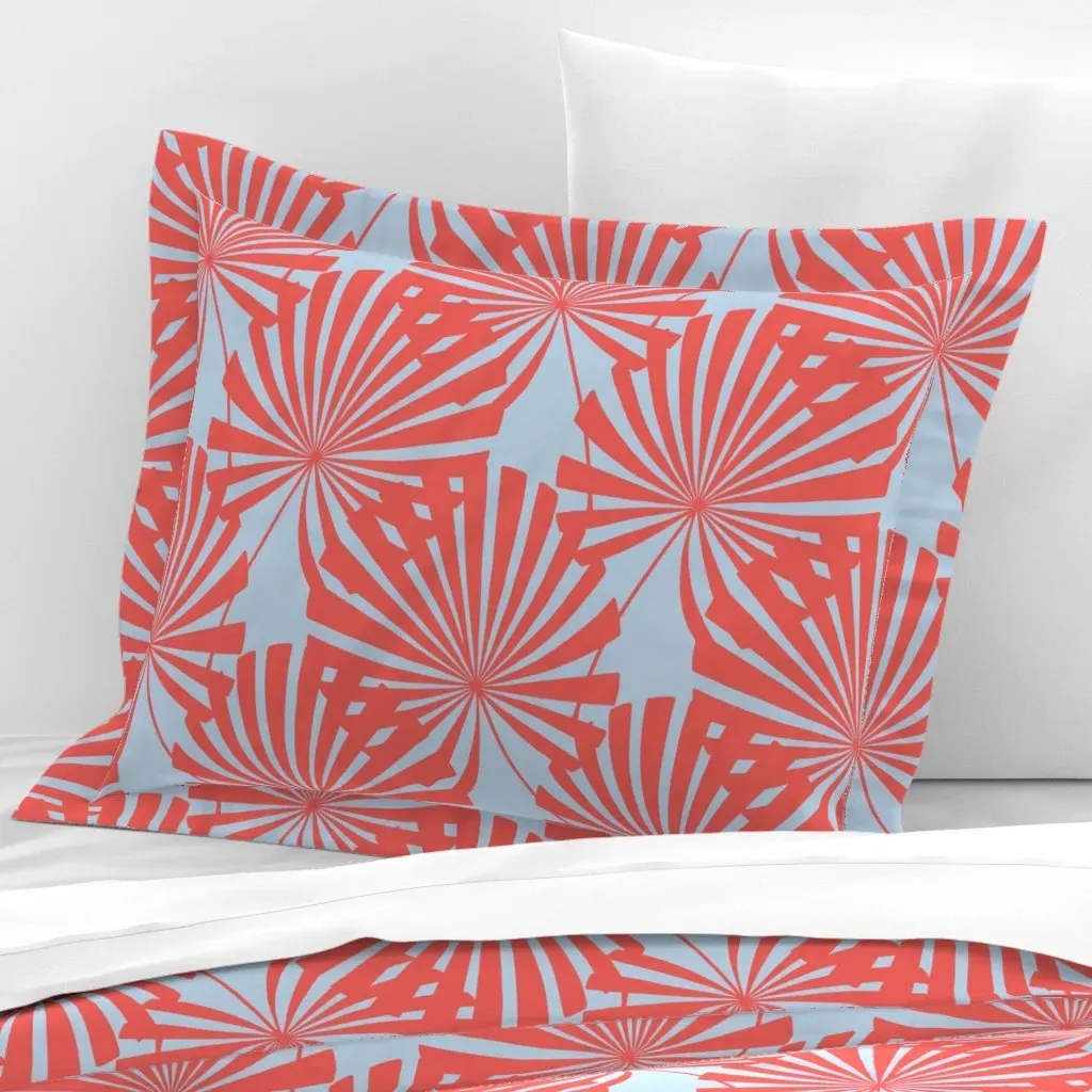 Santa Monica Palm Leaves Standard Flanged Cushion Cover - Coral, Cotton product