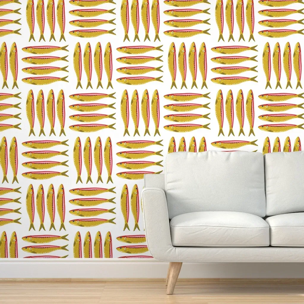 Sardine Checkers Peel and Stick Wallpaper - Yellow and Pink product