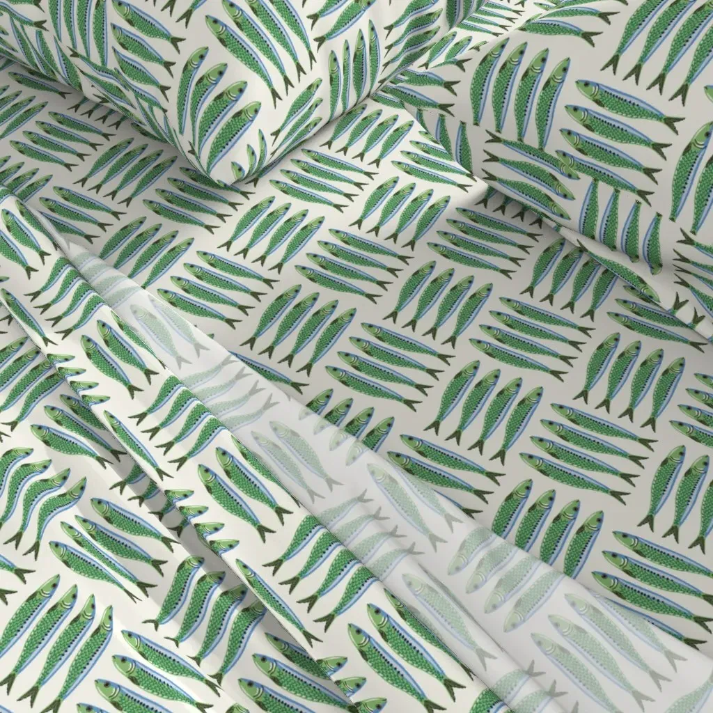 Sardine Checkers Small King Sheet Set - Blue, Green alternate view