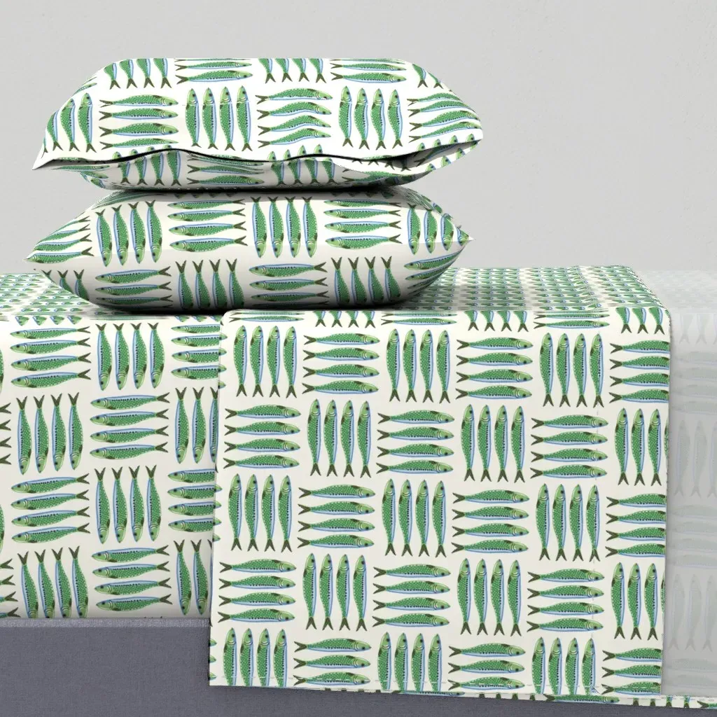 Sardine Checkers Small King Sheet Set - Blue, Green product
