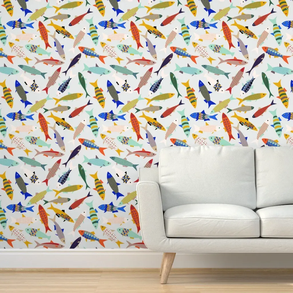 Sardine Pattern Peel and Stick Wallpaper - Light Blue product