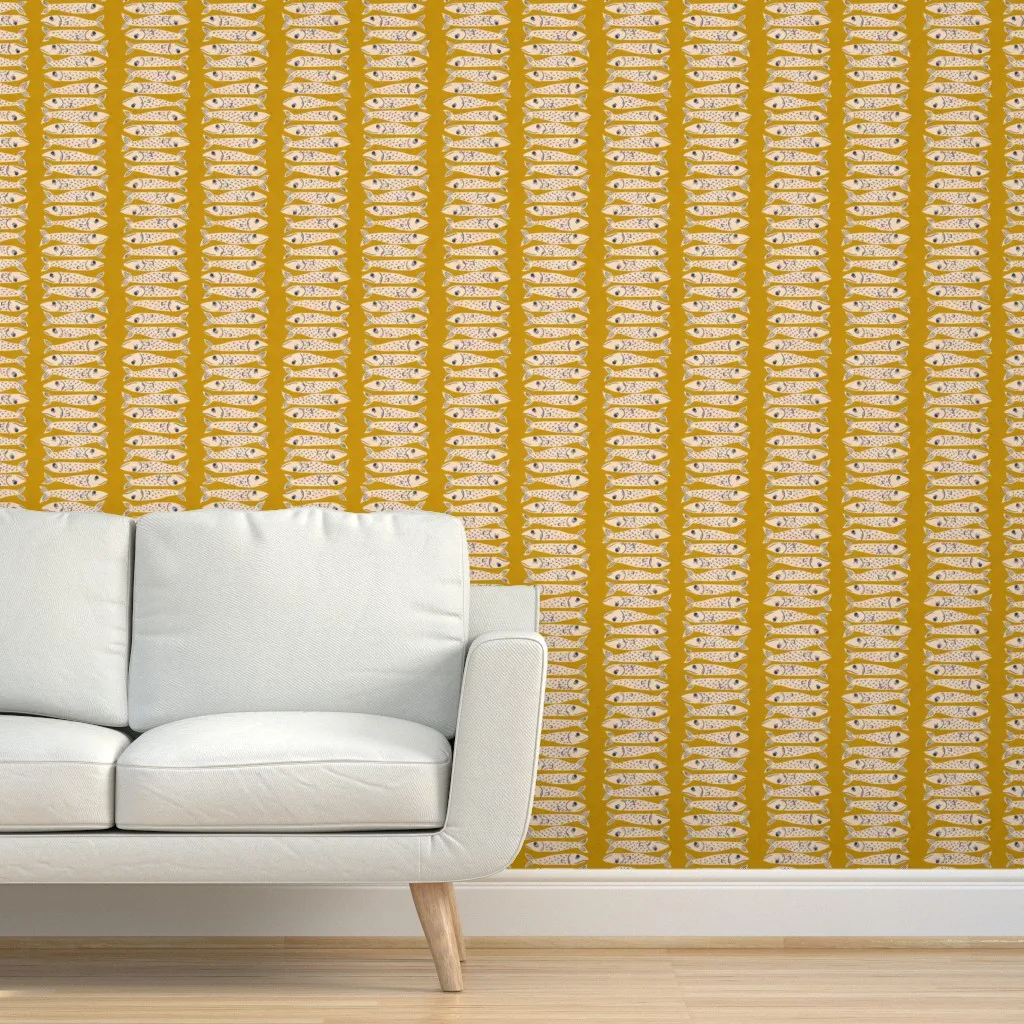 Sardine Stripes Peel and Stick Wallpaper - Mustard Yellow product