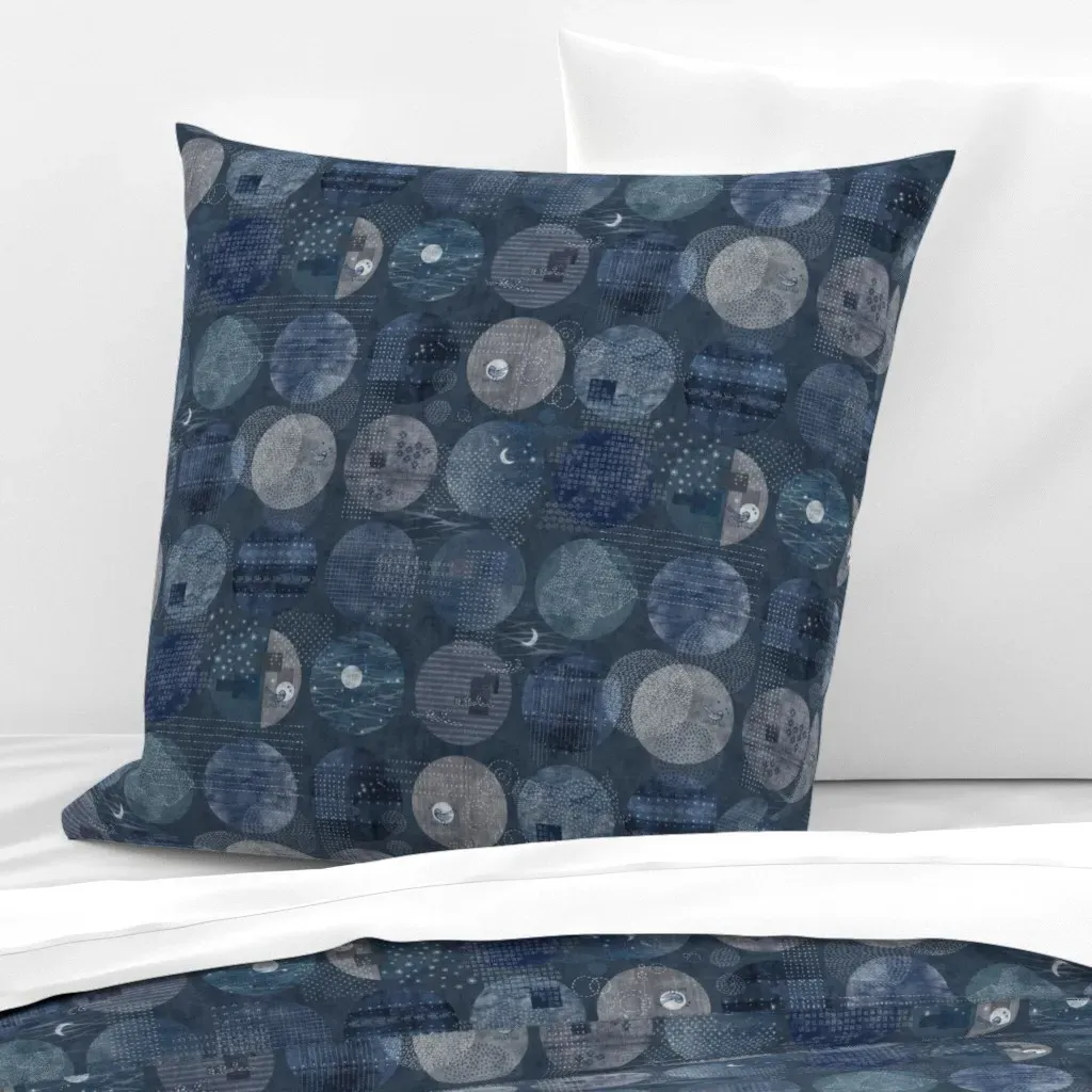 Sashiko Circles Moons And Stars Euro Pillow Sham - Indigo Blue product