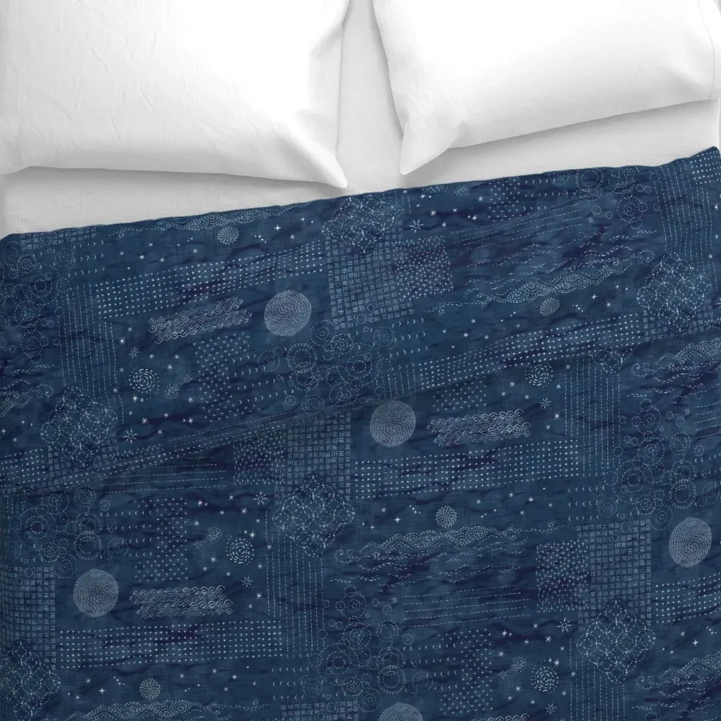 Sashiko Indigo Large Duvet Cover - Dark Blue, Linen alternate view