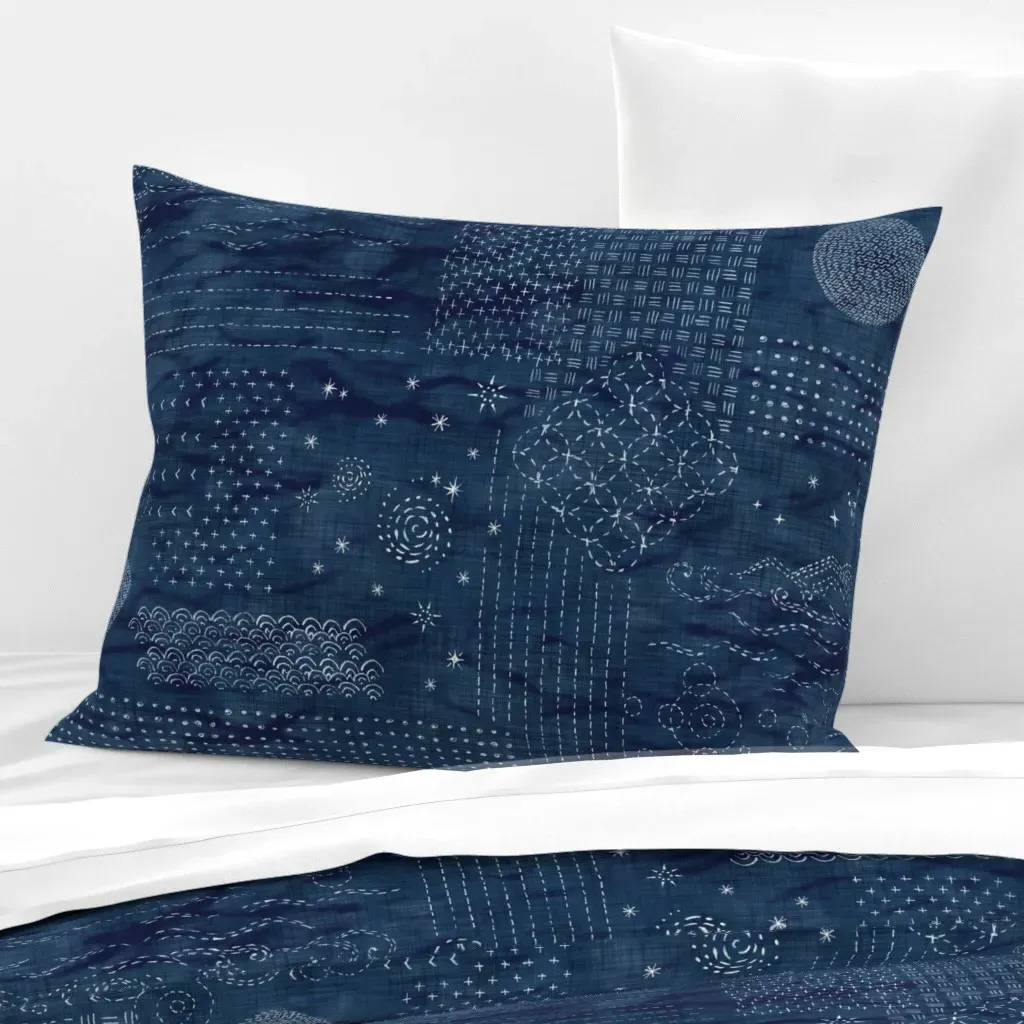 Sashiko Indigo Linen XL Scale Standard Knife Edge Pillow - Indigo, Cotton Sateen product