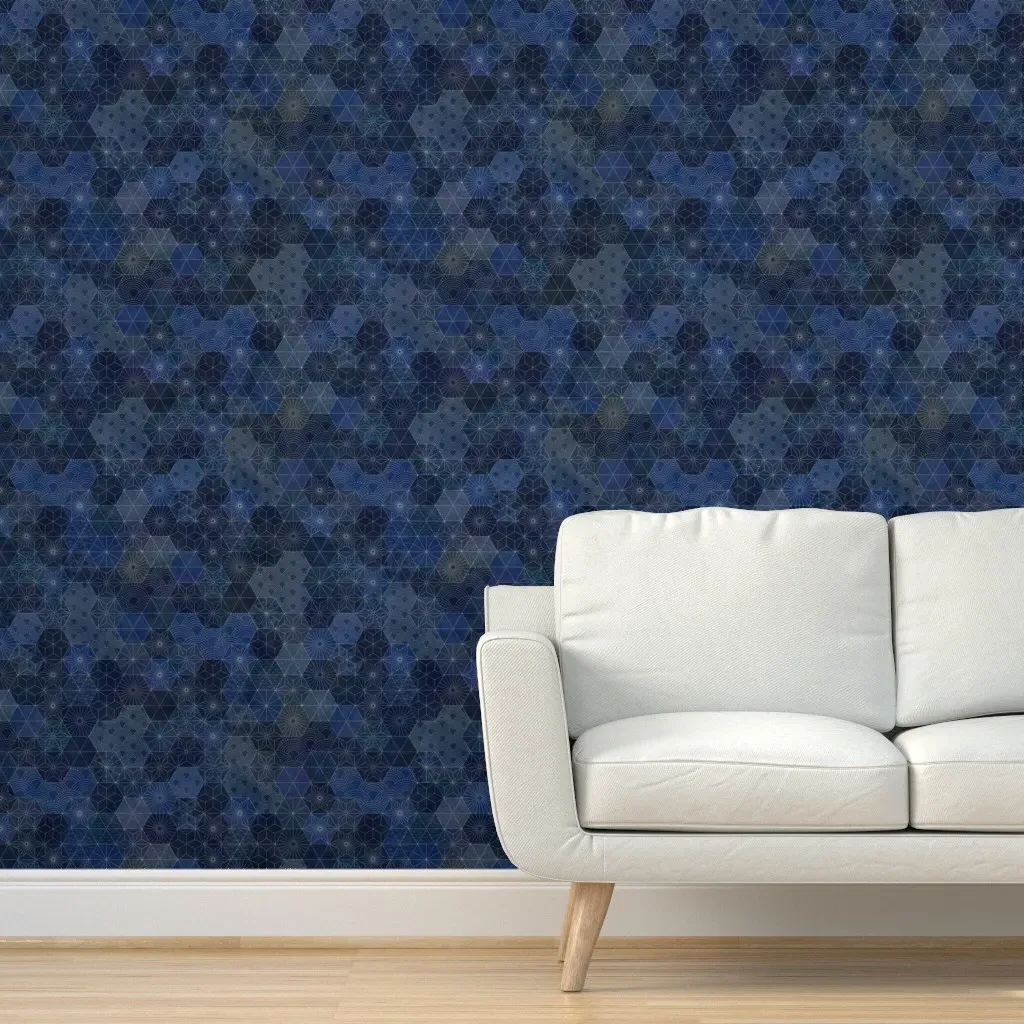 Sashiko Japanese Patchwork Geometric Peel and Stick Wallpaper - Indigo product