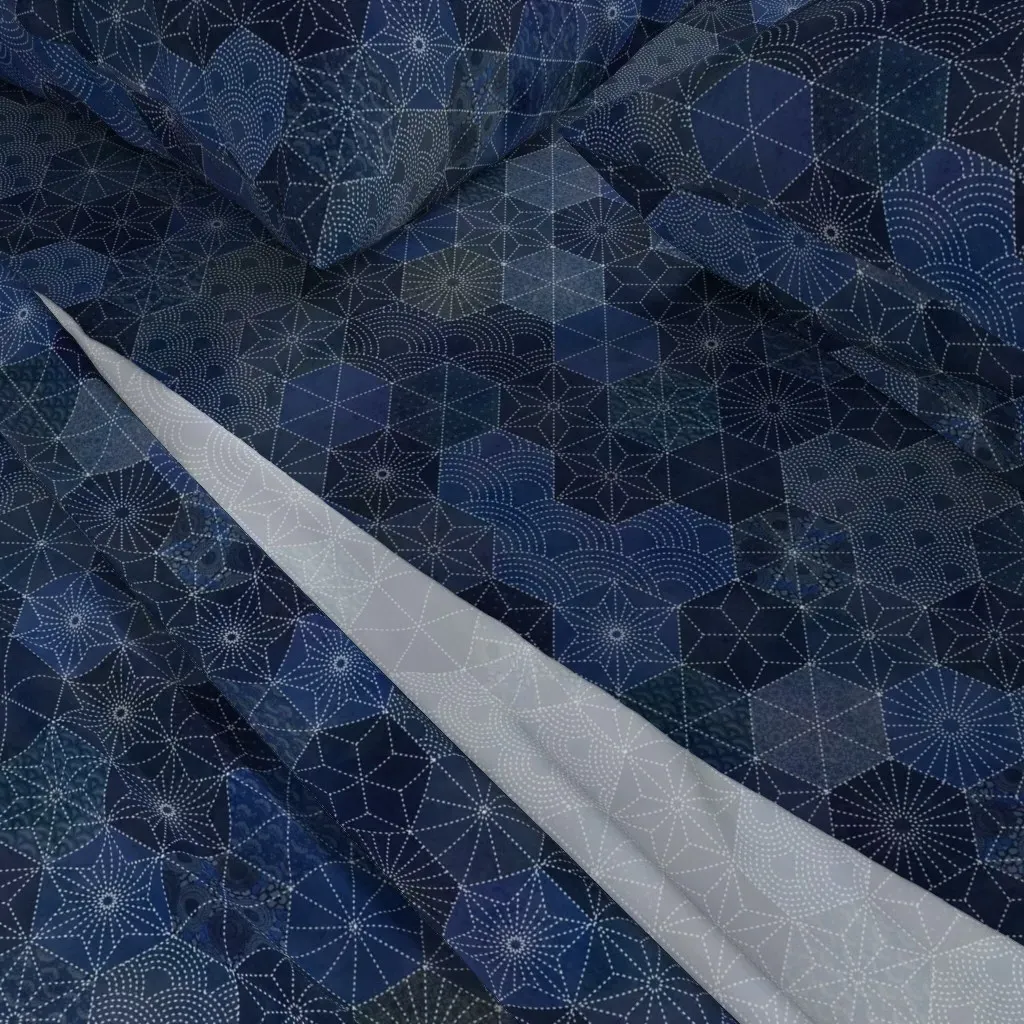 Sashiko Japanese Patchwork Geometric Queen Sheet Set - Indigo alternate view