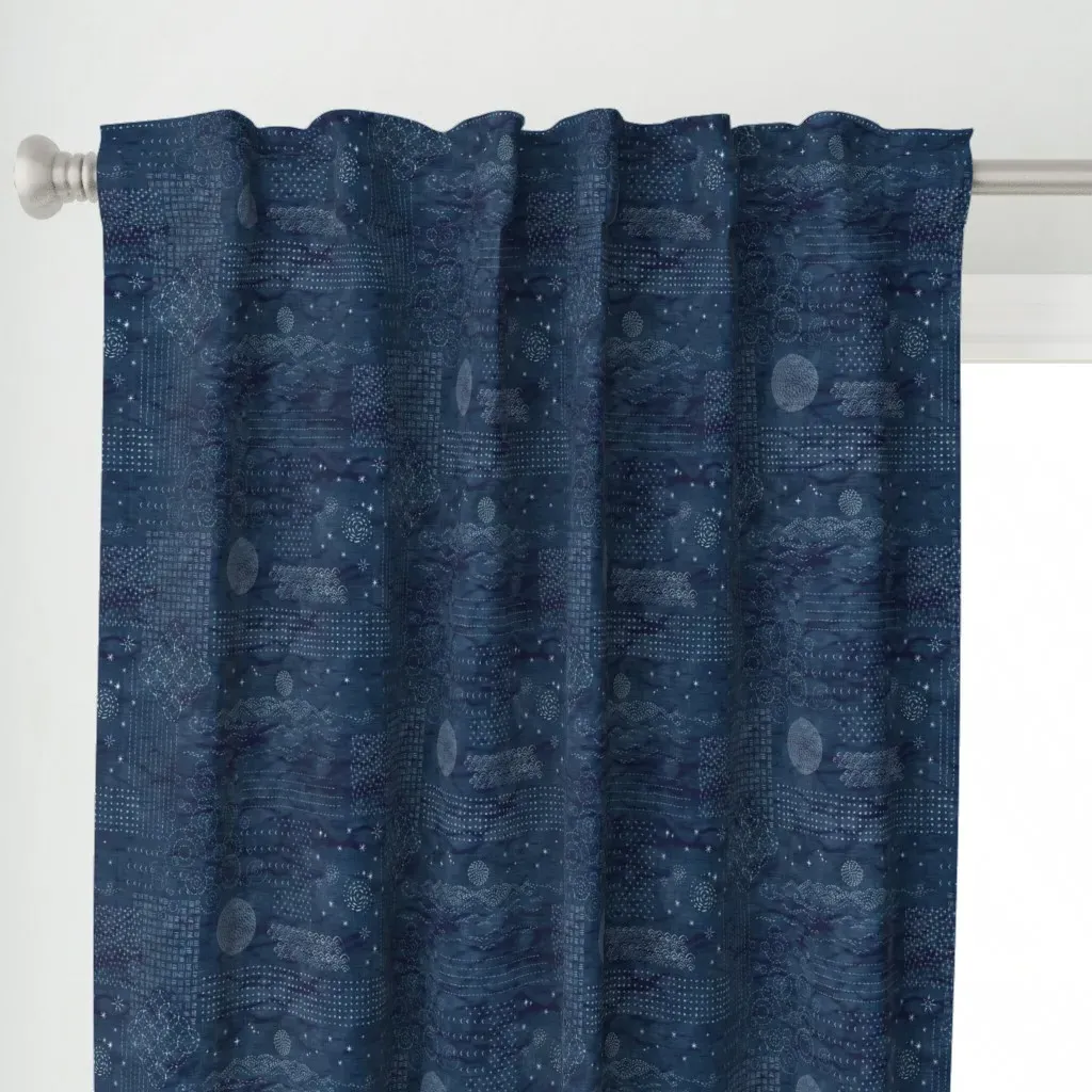 Sashiko Linen Curtain Panel - Indigo alternate view