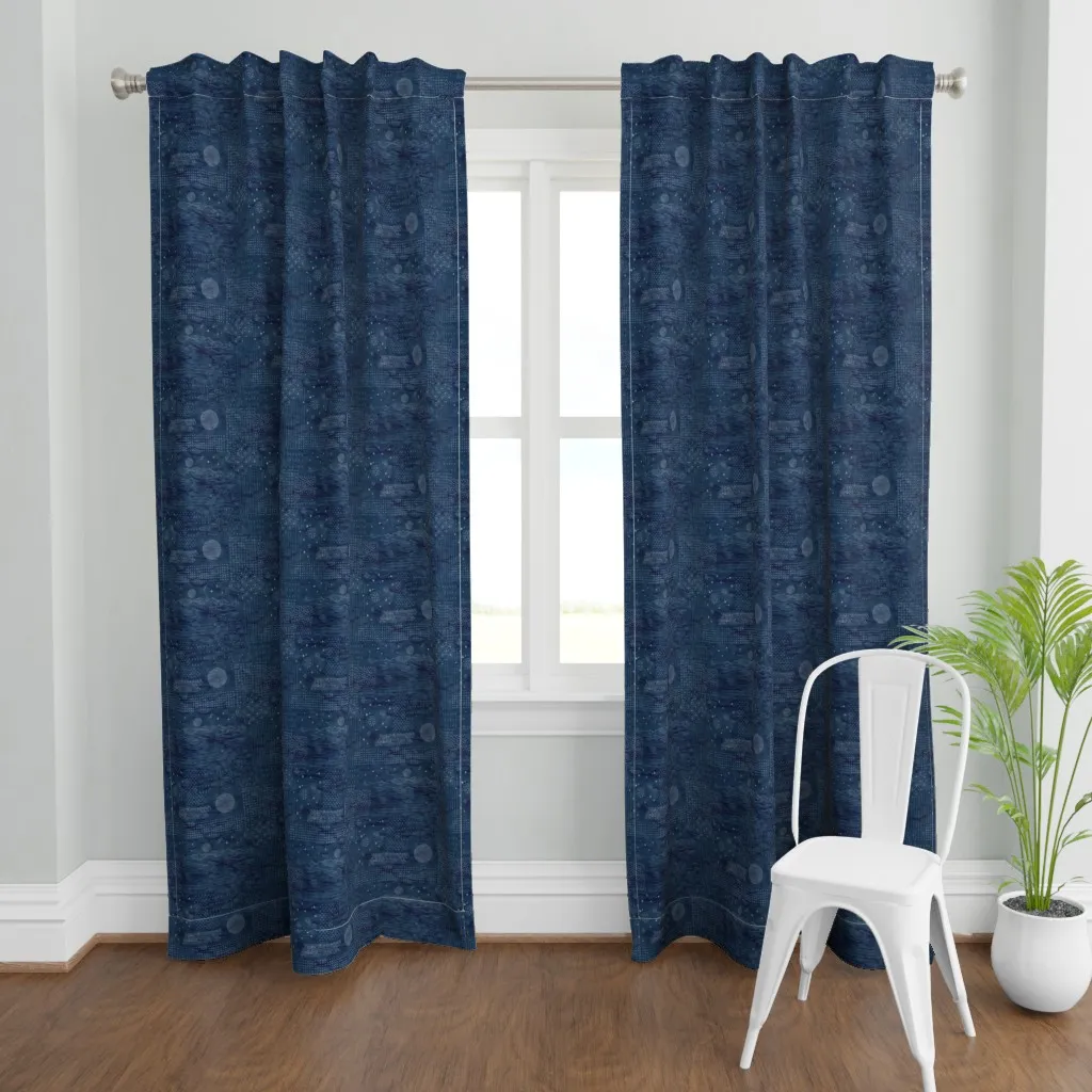 Sashiko Linen Curtain Panel - Indigo product
