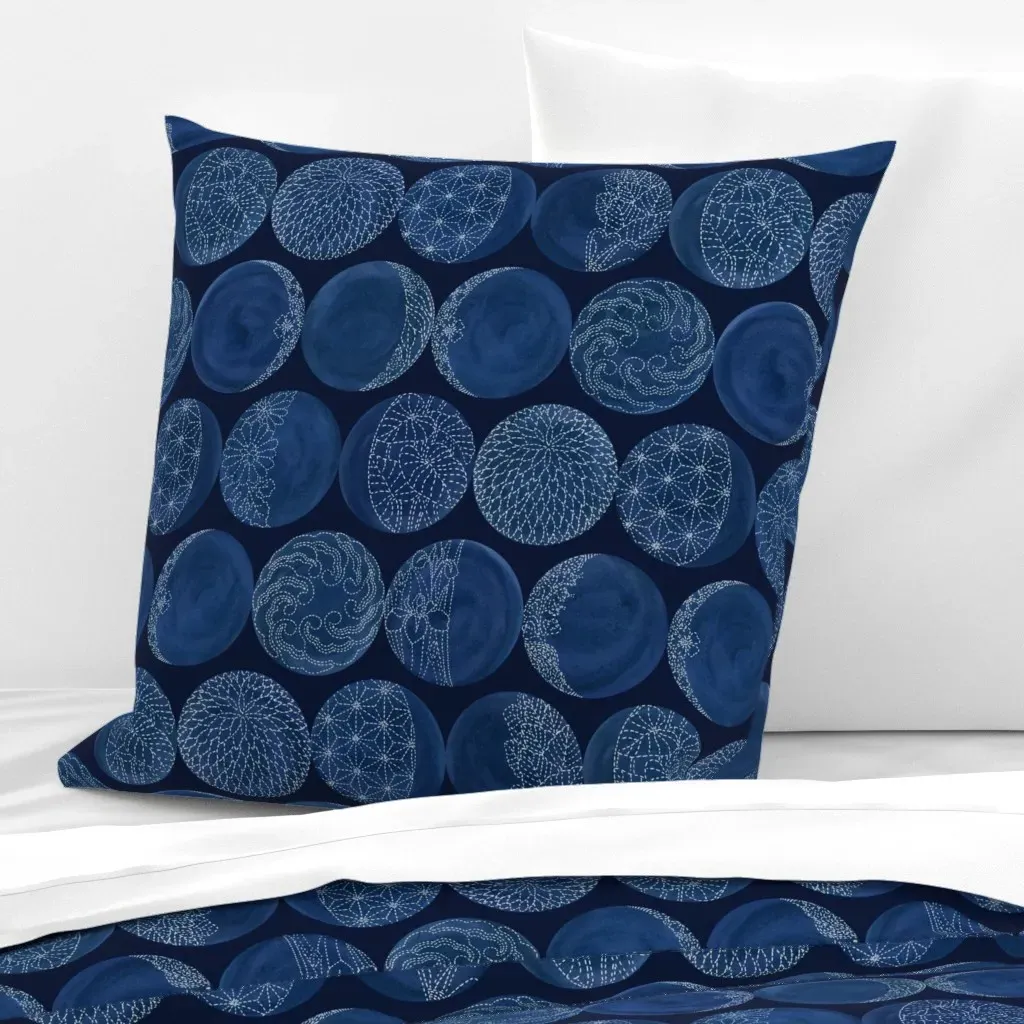 Sashiko Moon Phases Euro Pillow Sham - Indigo product