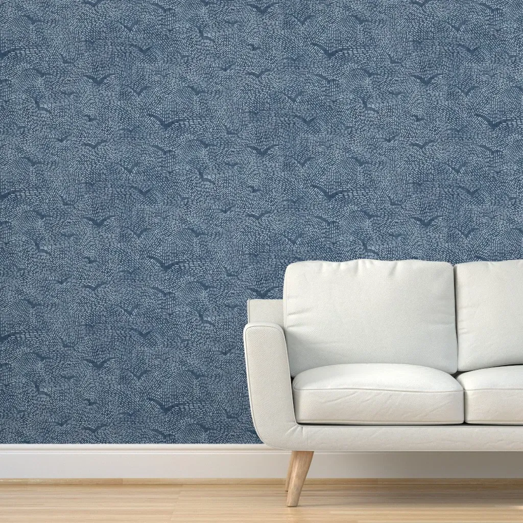 Sashiko Seagulls Peel and Stick Wallpaper - Indigo product