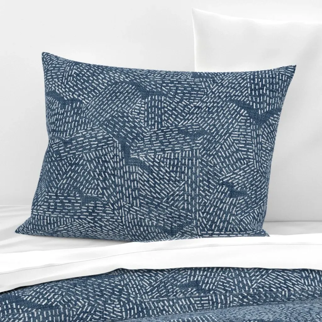 Sashiko Seagulls Standard Knife Edge Pillow - Indigo, Cotton Sateen product