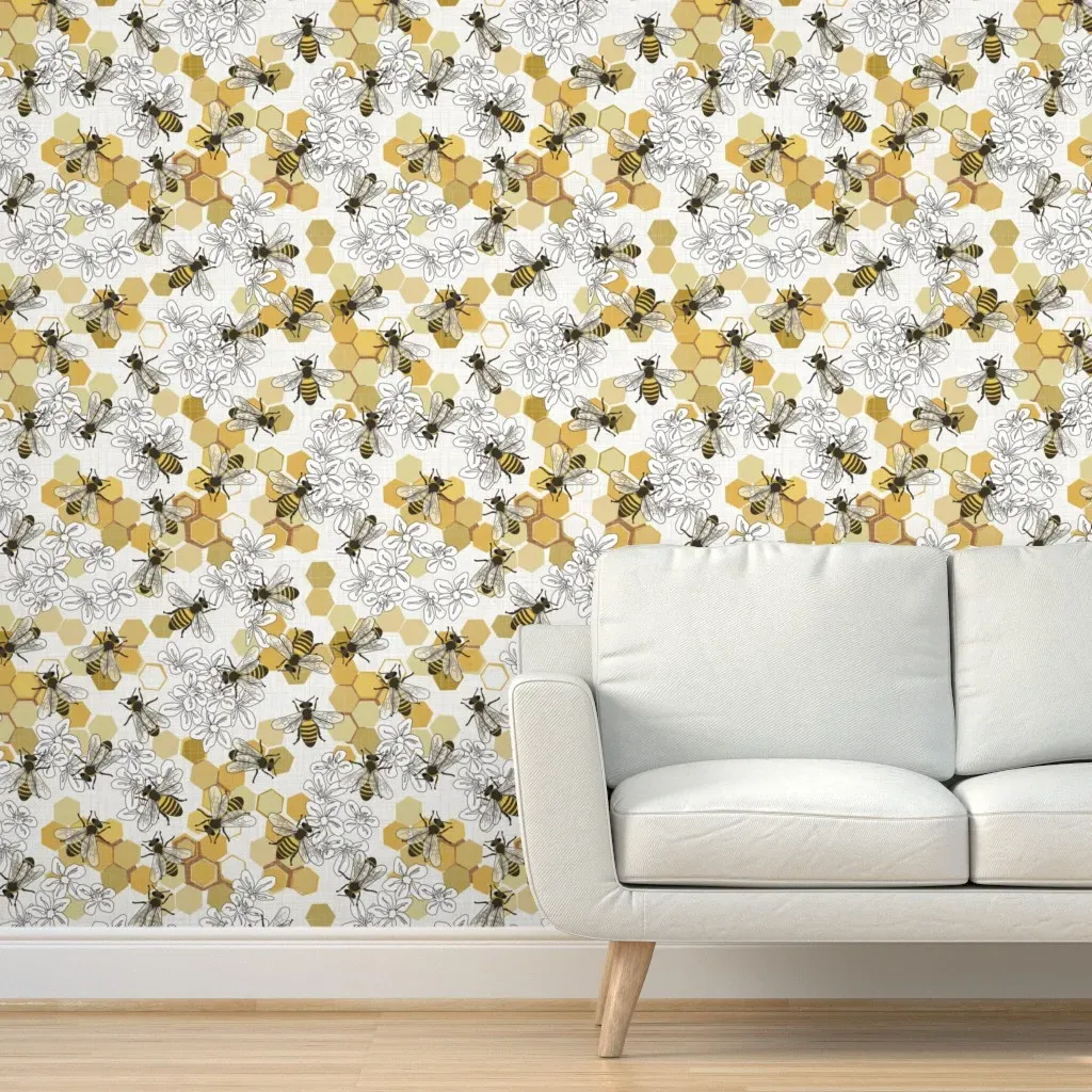 Save The Honey Bees Peel and Stick Wallpaper - Yellow, White product