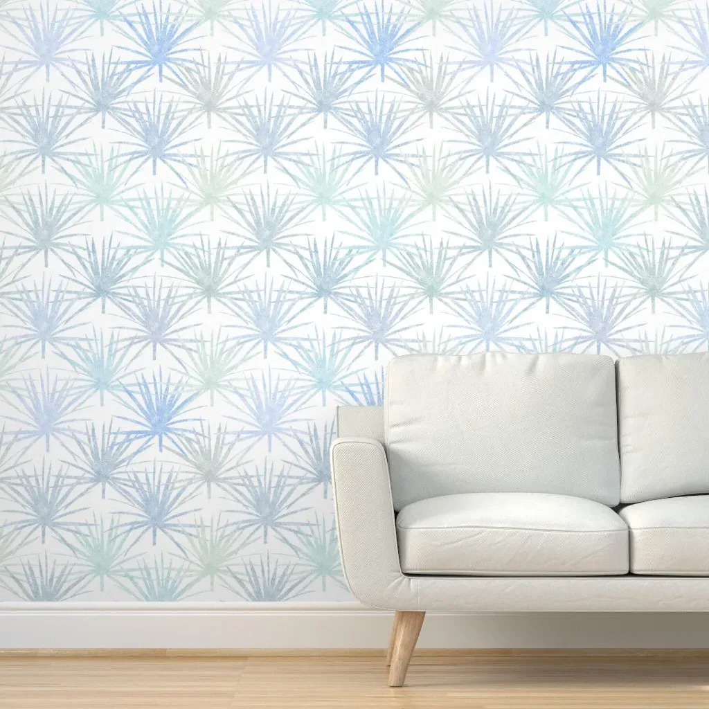 Saw Palmettos Peel and Stick Wallpaper - Light Blue, White product