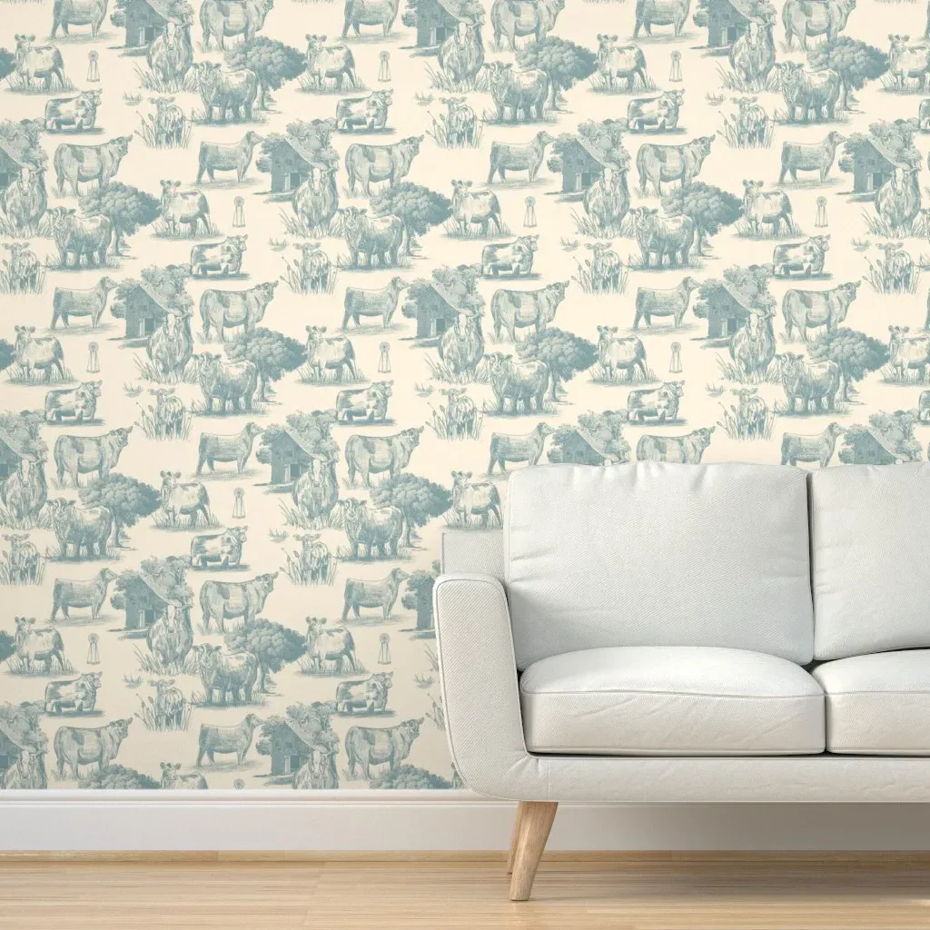 Sbc Cattle Toile Peel and Stick Wallpaper - Blue product