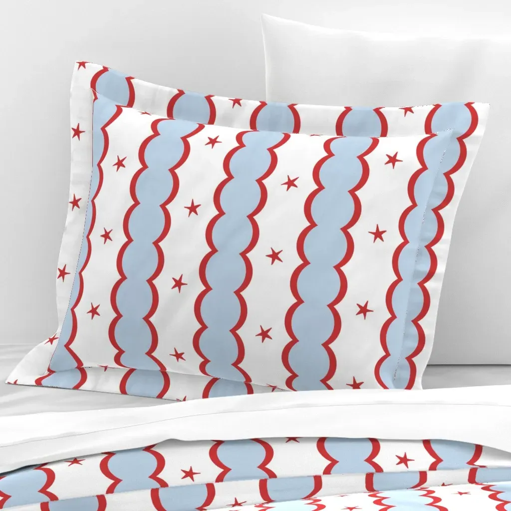 Scallop Bubble Stripes And Stars Standard Flanged Cushion - Red And Blue, Cotton Sateen product