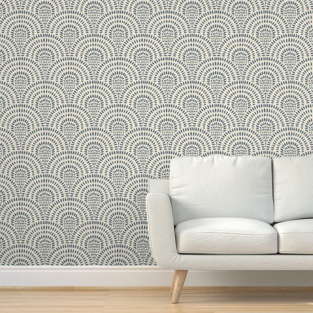 Scallop Fan Large Scale Peel and Stick Wallpaper - Navy Blue product