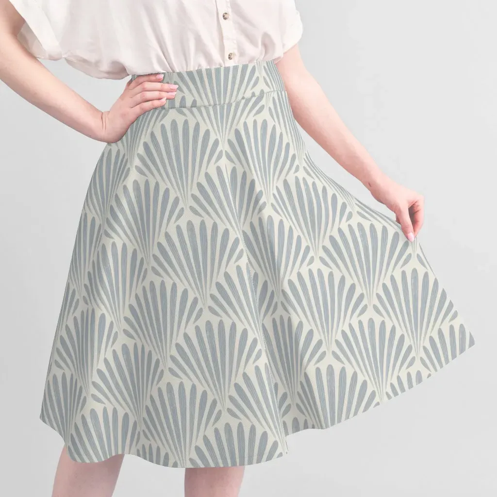 Scallop Fans Art Deco Fabric - Creamy White French Grey Blue alternate view