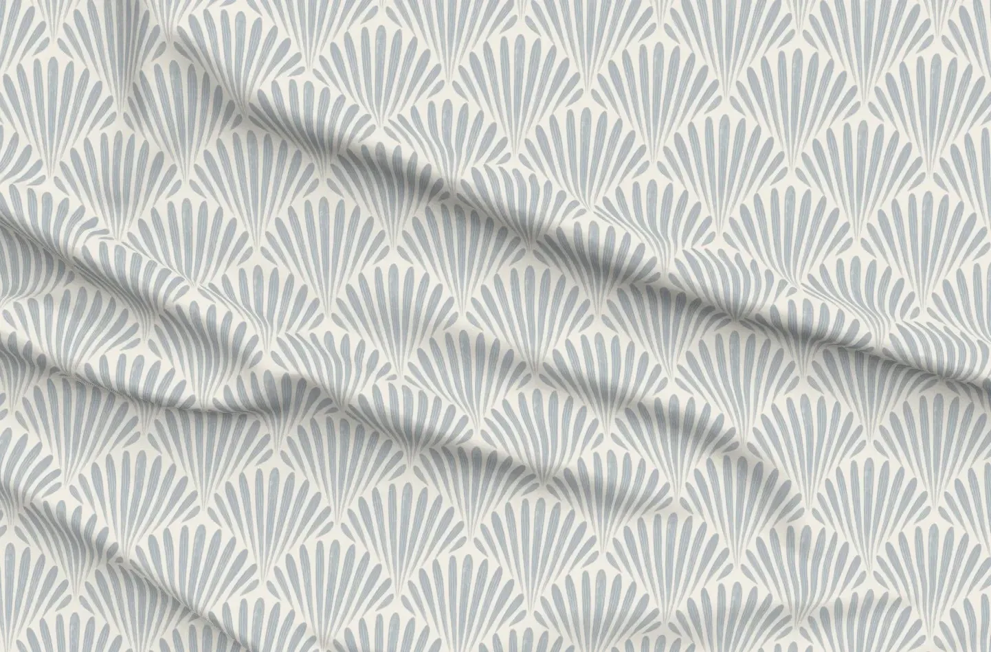 Scallop Fans Art Deco Fabric - Creamy White French Grey Blue product