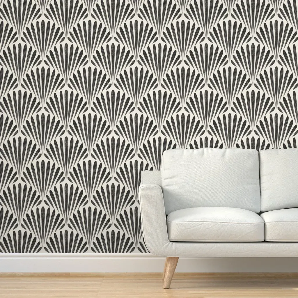 Scallop Fans Art Deco Peel and Stick Wallpaper - Black product