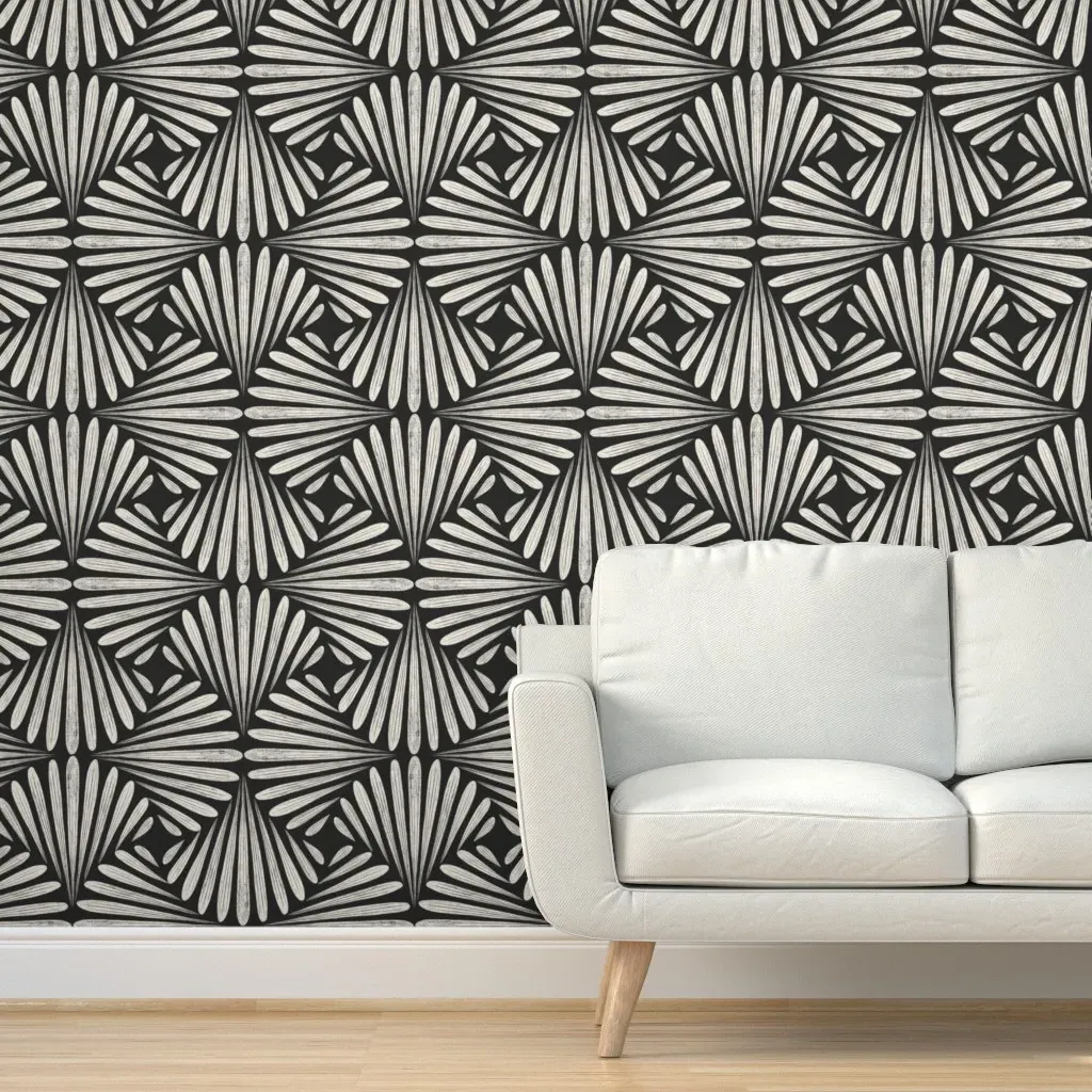 Scallop Fans Ogee Peel and Stick Wallpaper - Off-White, Black product