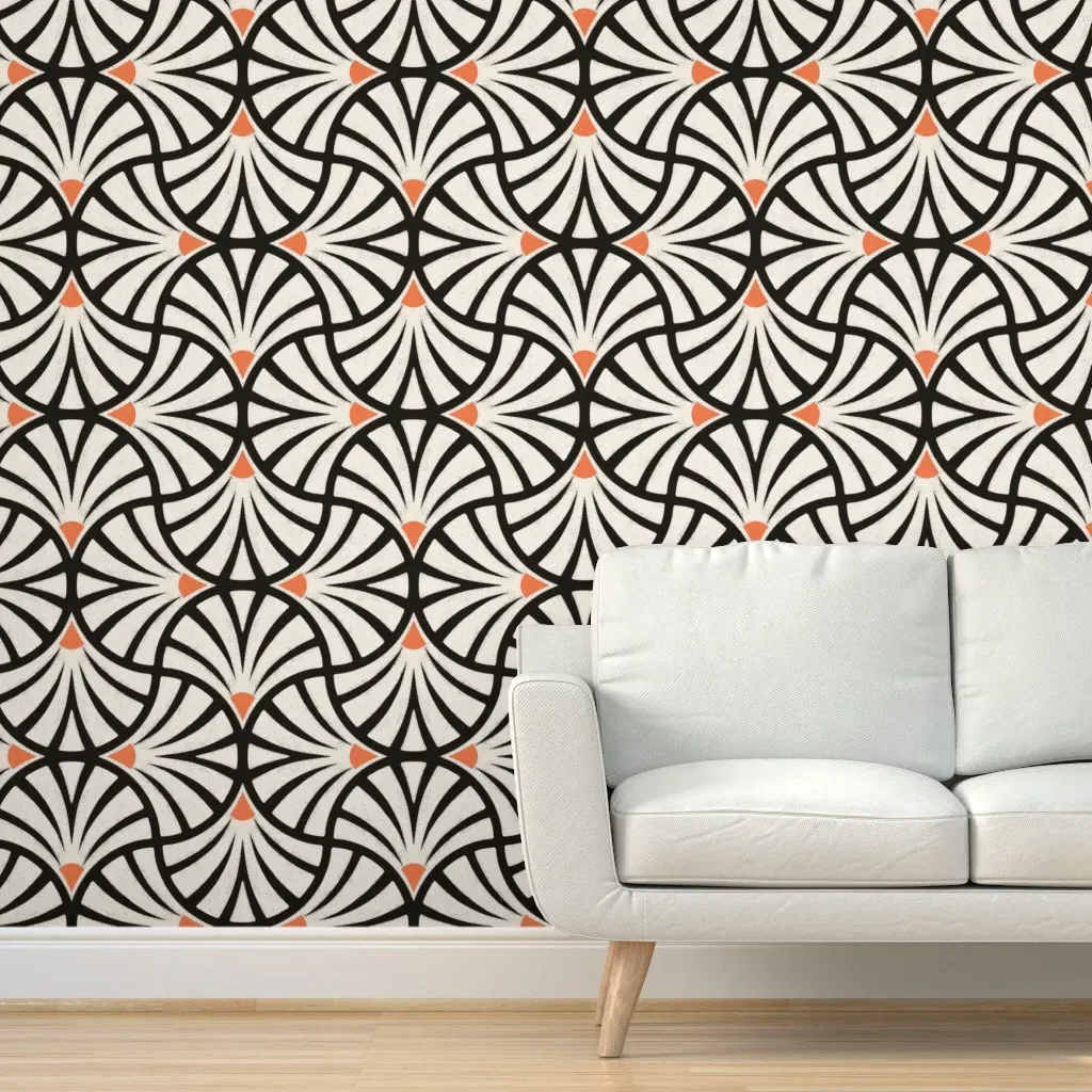 Scallop Floral Peel and Stick Wallpaper Textured - Beige, Orange & Black product