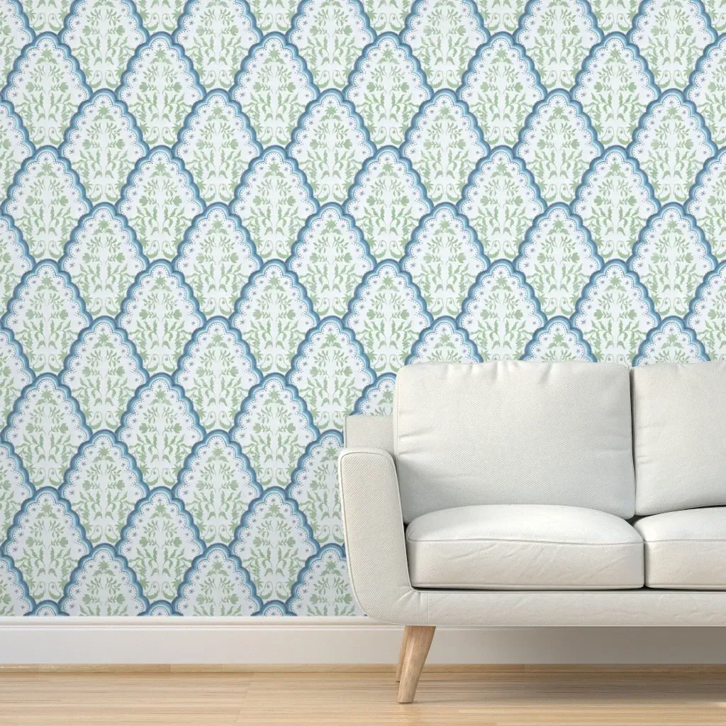 Scallop Paisley Peel and Stick Wallpaper - Blue, Green product