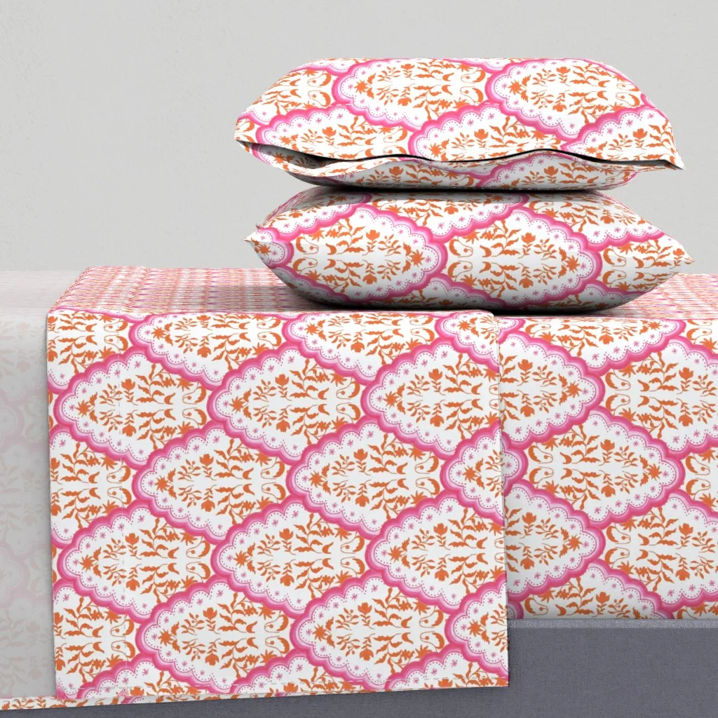 Scallop Paisley Queen Sheet Set - Pink product
