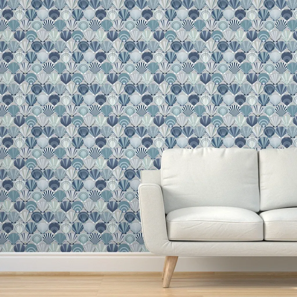 Scallop Shells Peel and Stick Wallpaper - Navy Blue product