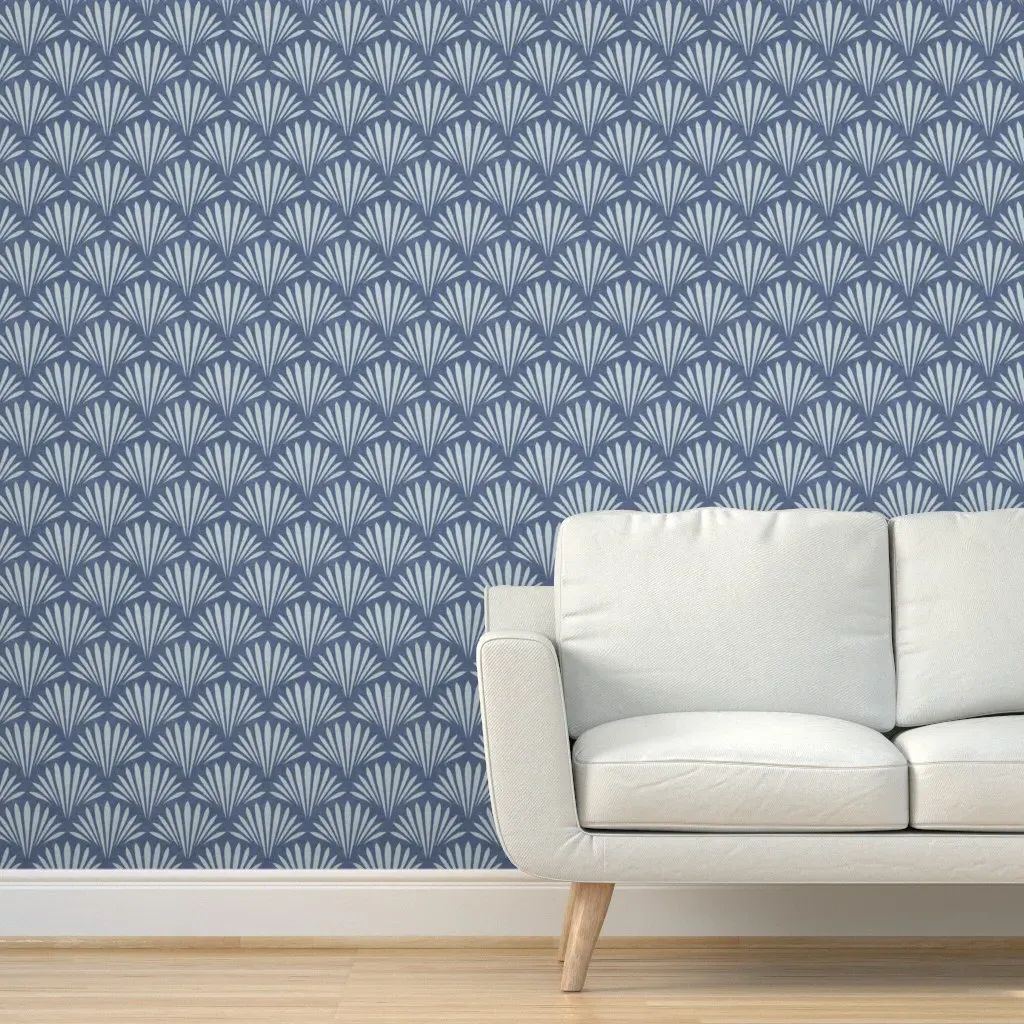 Scallop Tile Nautical Seashell Peel and Stick Wallpaper - Navy Blue product