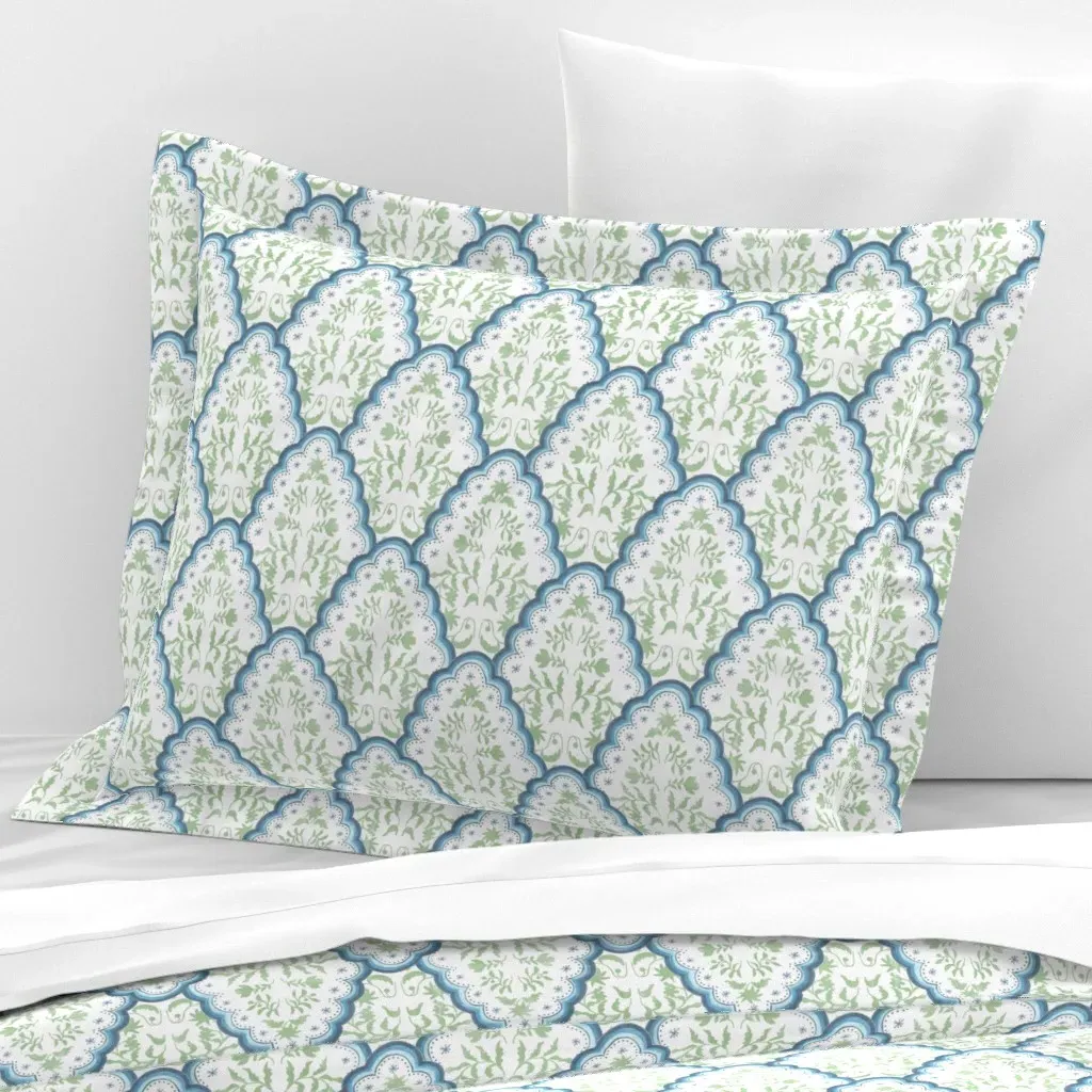 Scalloped Paisley Standard Flanged Cushion Cover - Blue, Cotton Sateen product
