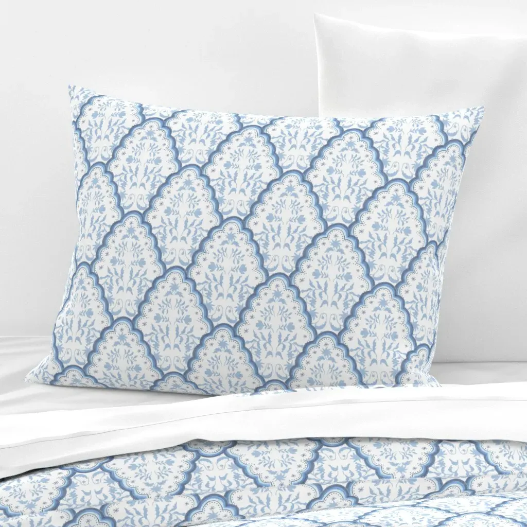 Scalloped Paisley Standard Knife Edge Cushion Cover - Light Blue, Cotton Sateen product