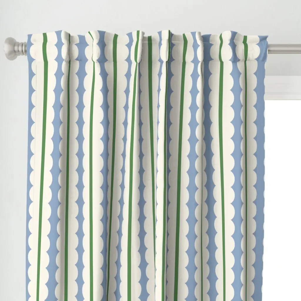 Scalloped Stripe Curtain Panel - Dusty Blue alternate view