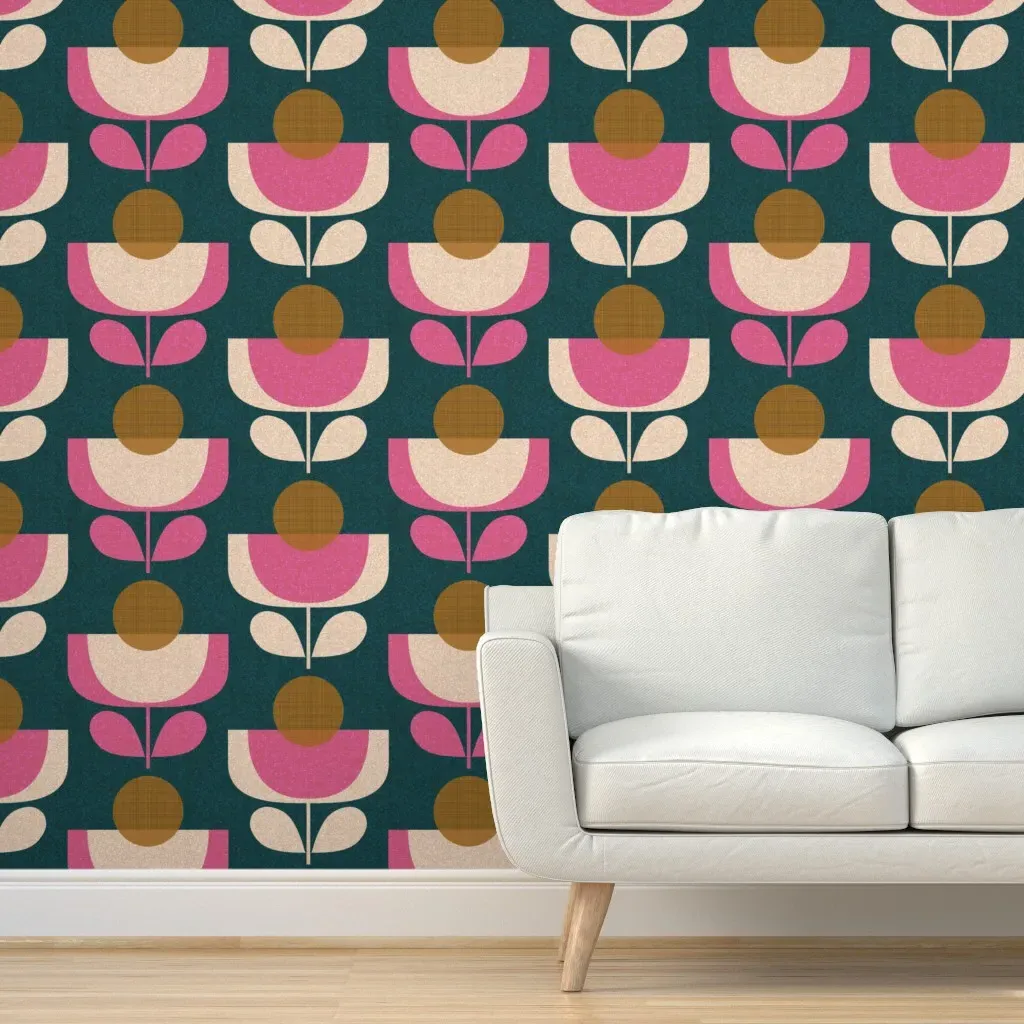 Scandi 70S Blooms Peel and Stick Wallpaper - Pink product