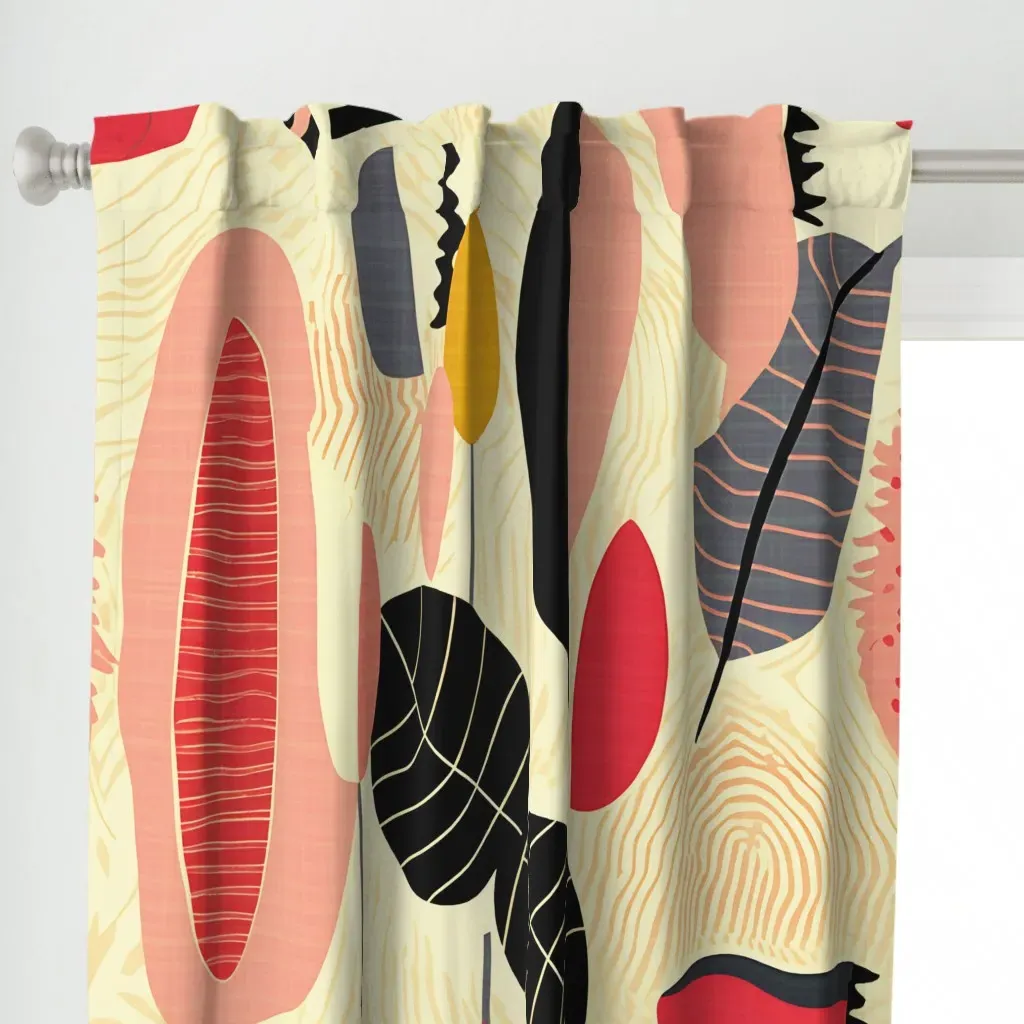 Scandi Abstract Botanical Curtain Panel - Red alternate view