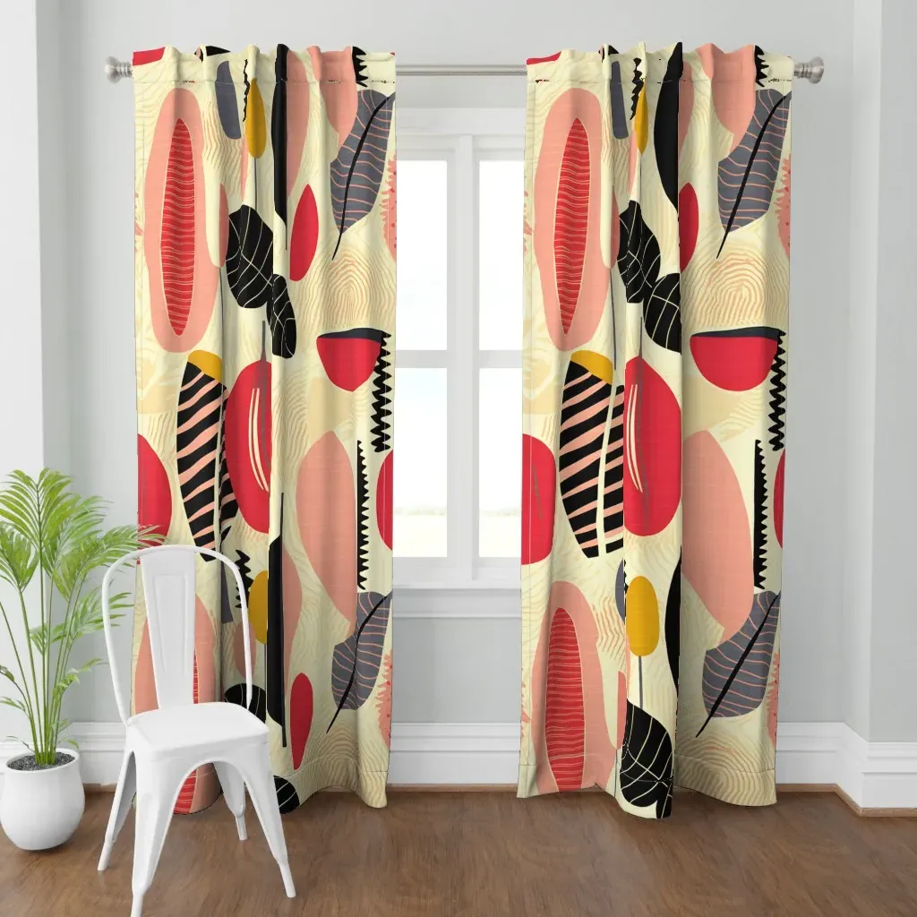 Scandi Abstract Botanical Curtain Panel - Red product
