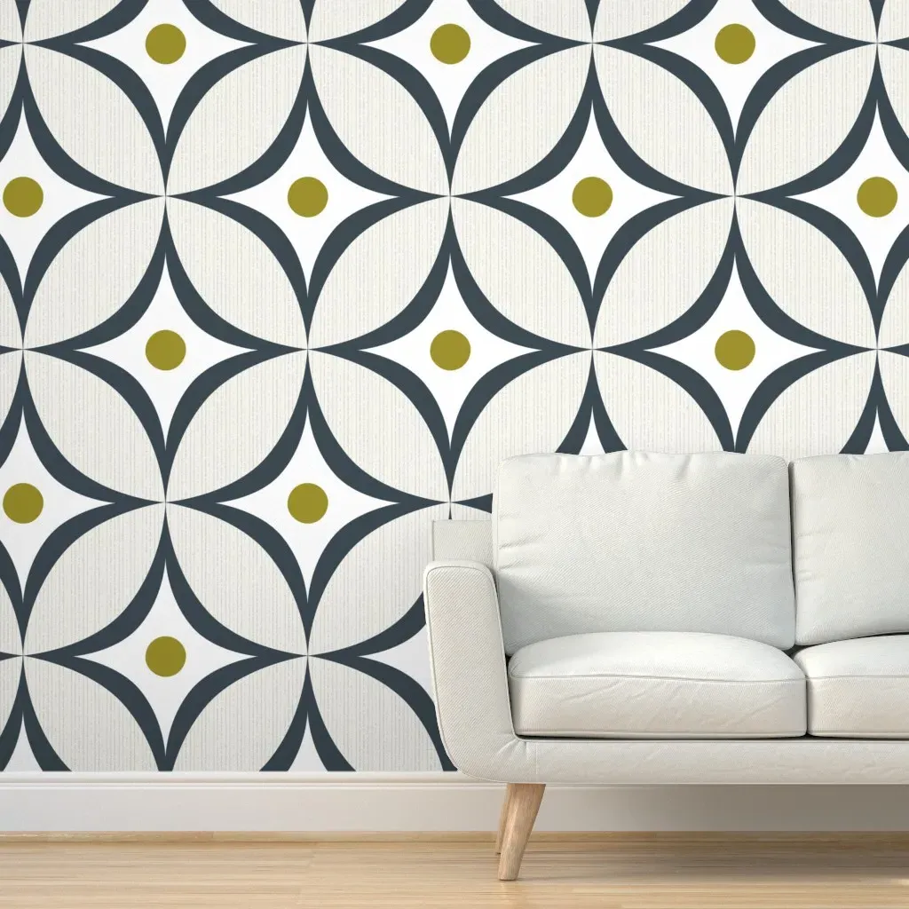 Scandi Atomic Geometric Starburst Peel and Stick Wallpaper - Mustard Yellow product