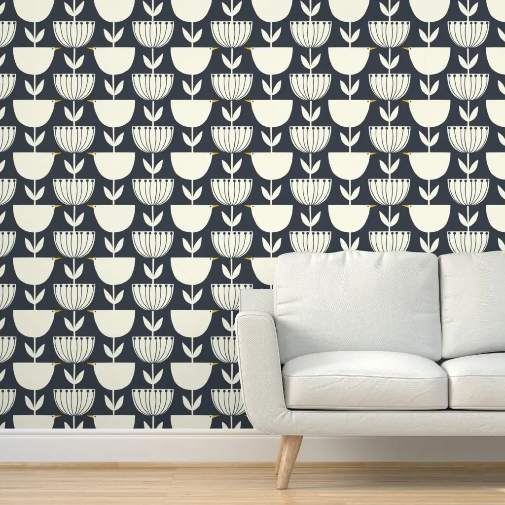 Scandi Bird Flowers Peel and Stick Wallpaper - Charcoal product