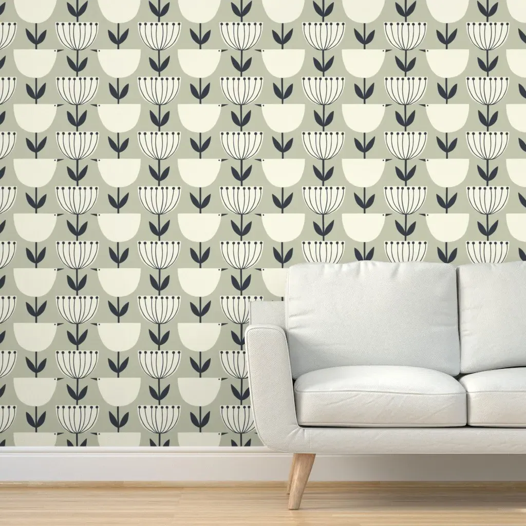 Scandi Bird Flowers Peel and Stick Wallpaper - Off-White product
