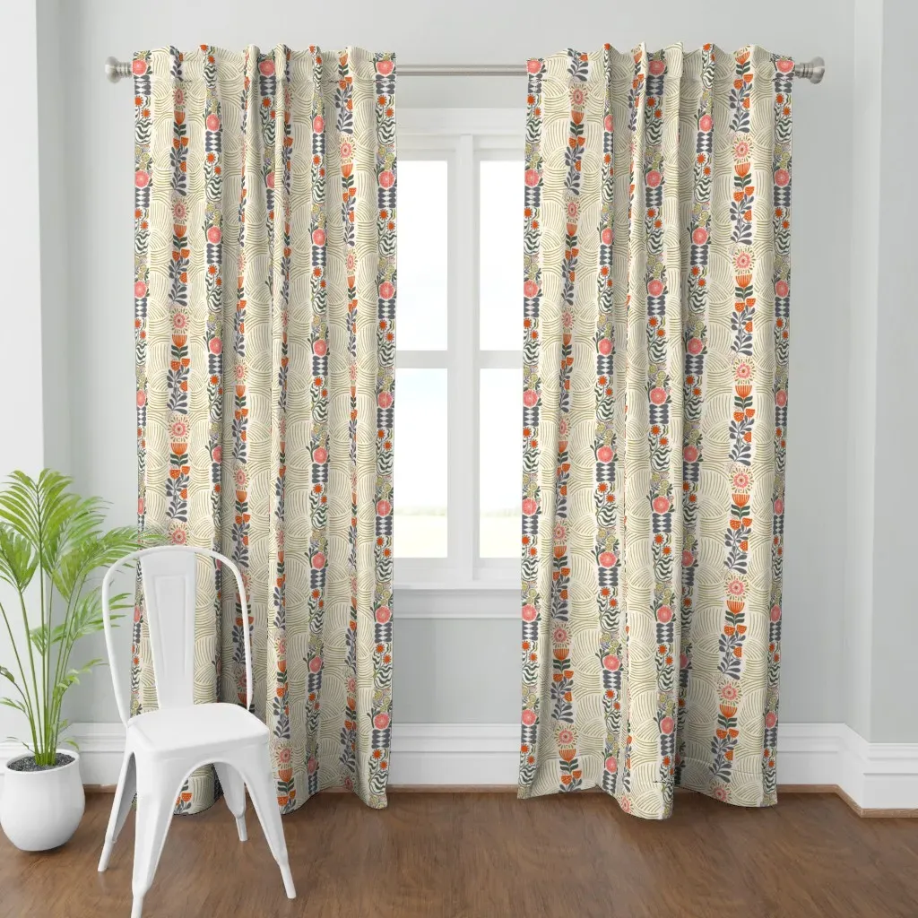 Scandi Bloom Stripes Curtain Panel - Coral Pink product
