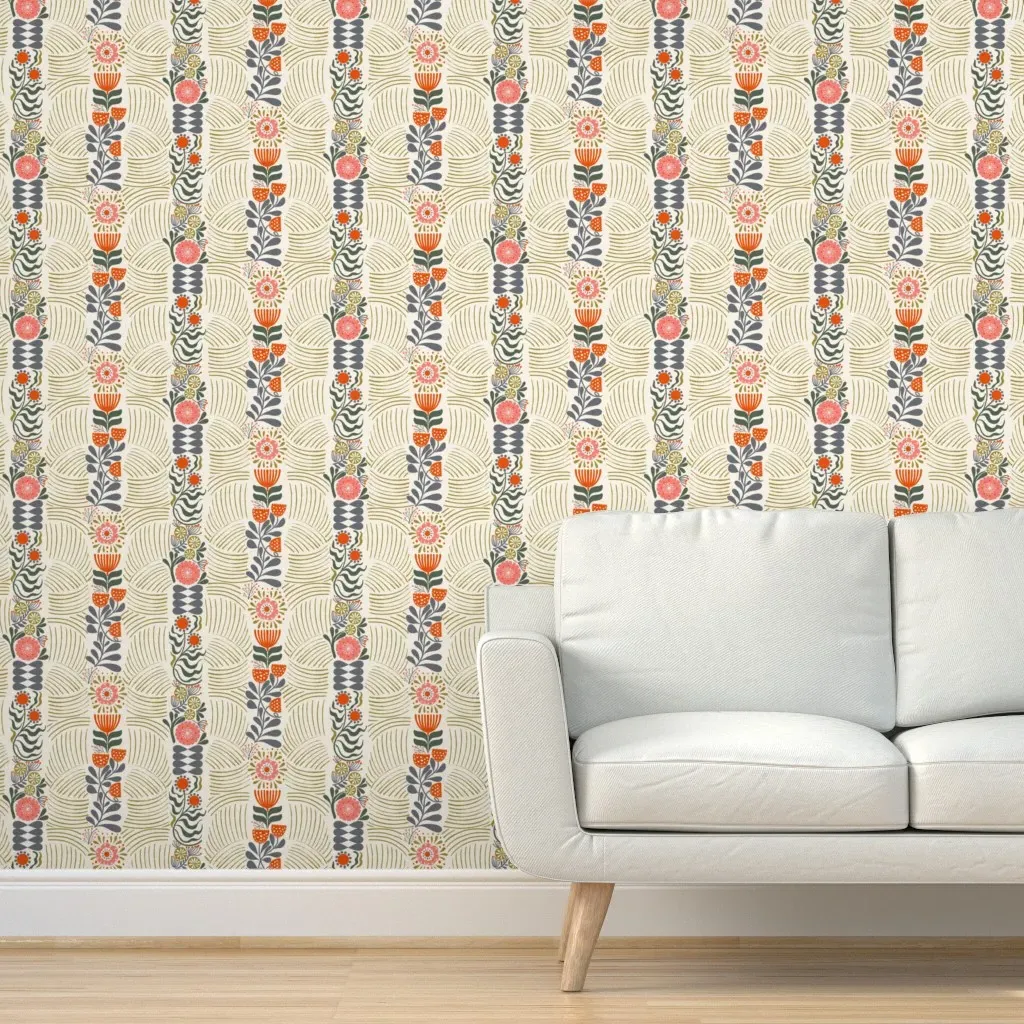 Scandi Bloom Stripes Peel and Stick Wallpaper - Coral Pink product