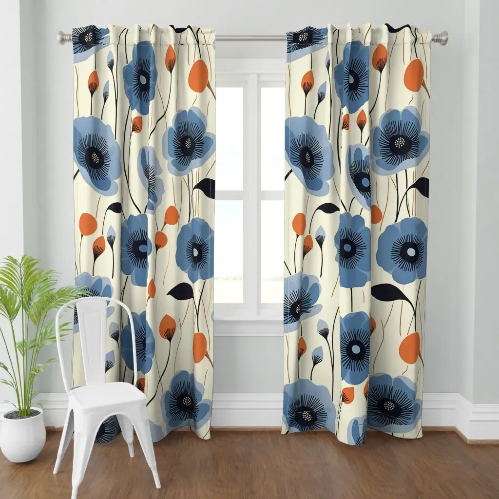 Scandi Floral 31 Curtain Panel - Blue product