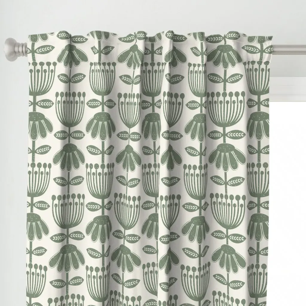 Scandi Flowers Block Curtain Panel - Sage Green alternate view