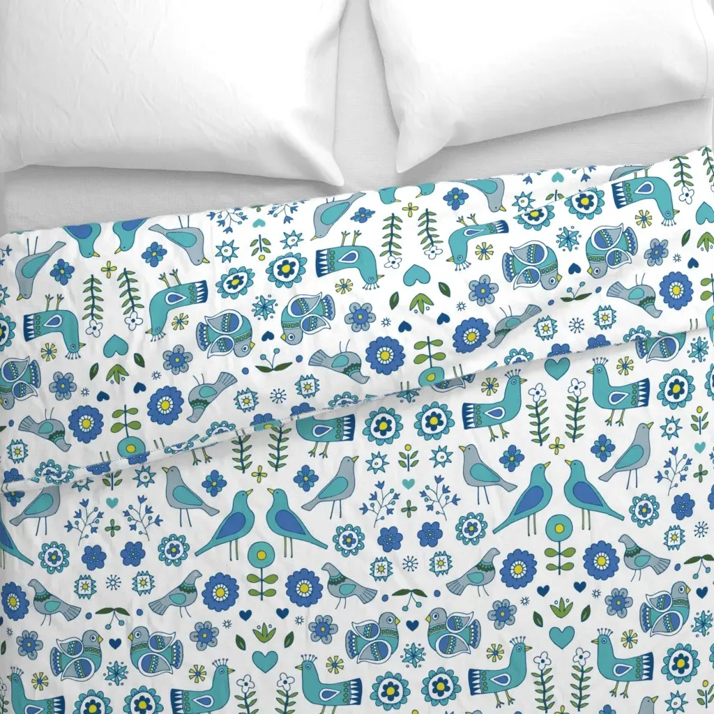Scandi Folk Birds Duvet Cover - Teal alternate view