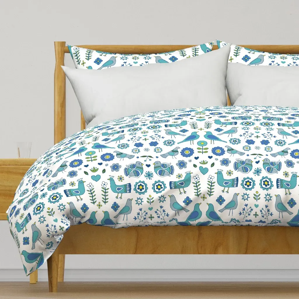 Scandi Folk Birds Duvet Cover - Teal product