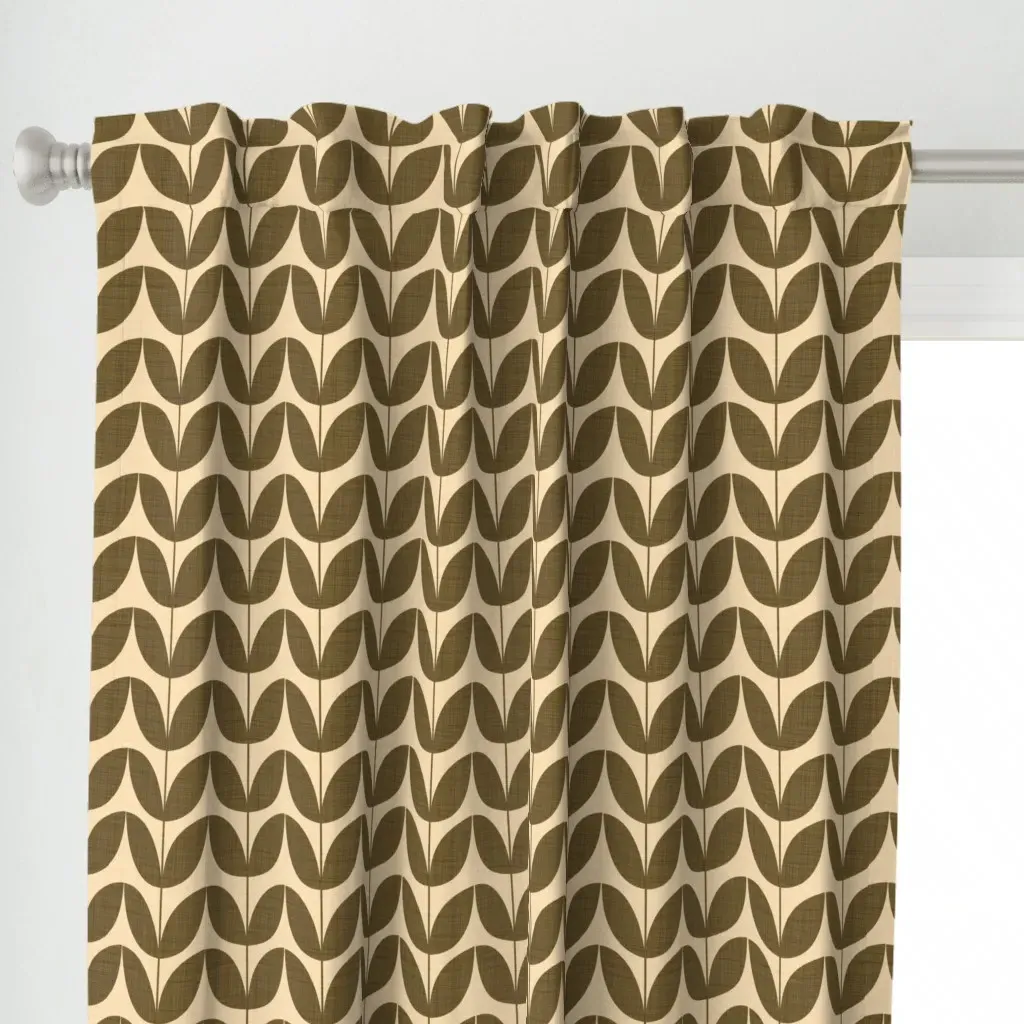 Scandi Leaf Stripe Rhythm Curtain Panel - Olive Green alternate view