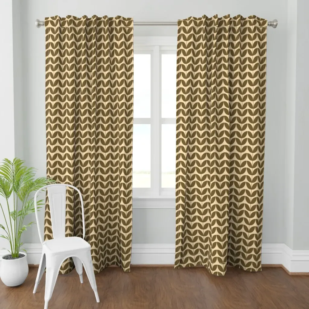 Scandi Leaf Stripe Rhythm Curtain Panel - Olive Green product
