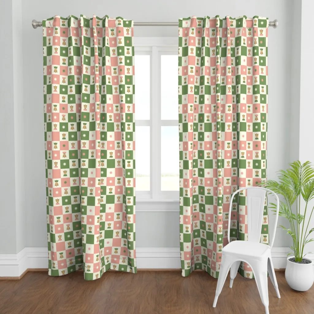 Scandi Tulip Checkerboard Curtain Panel - Green product