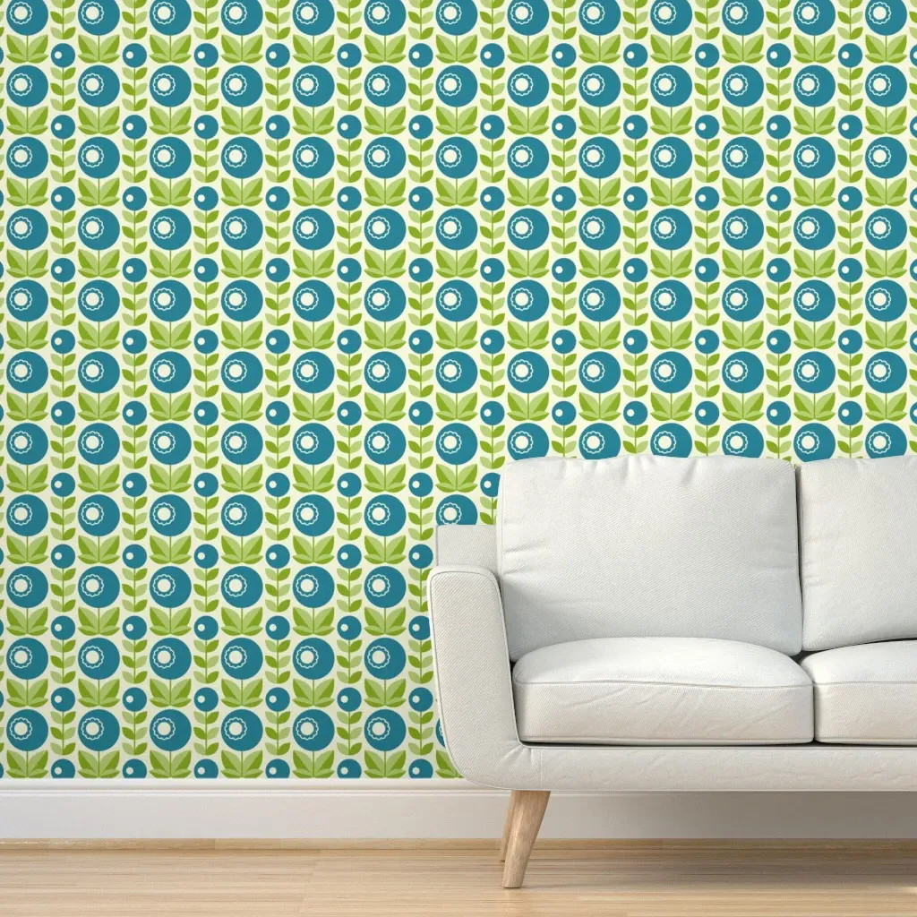 Scandinavian Berries Peel and Stick Wallpaper - Teal product