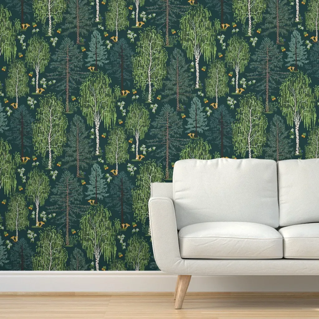 Scandinavian Boreal Forest Flora Peel and Stick Wallpaper - Green product